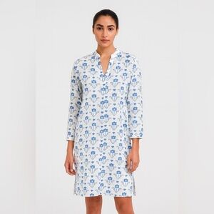 Livro Kurta Dress Cover Up Blue Spring Size XS Floral Long Sleeve V Neck